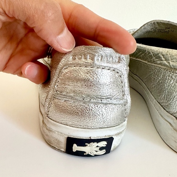 Cole Haan Pinch Weekender Metallic Silver Leather Boat Shoes Loafers - Picture 7 of 10